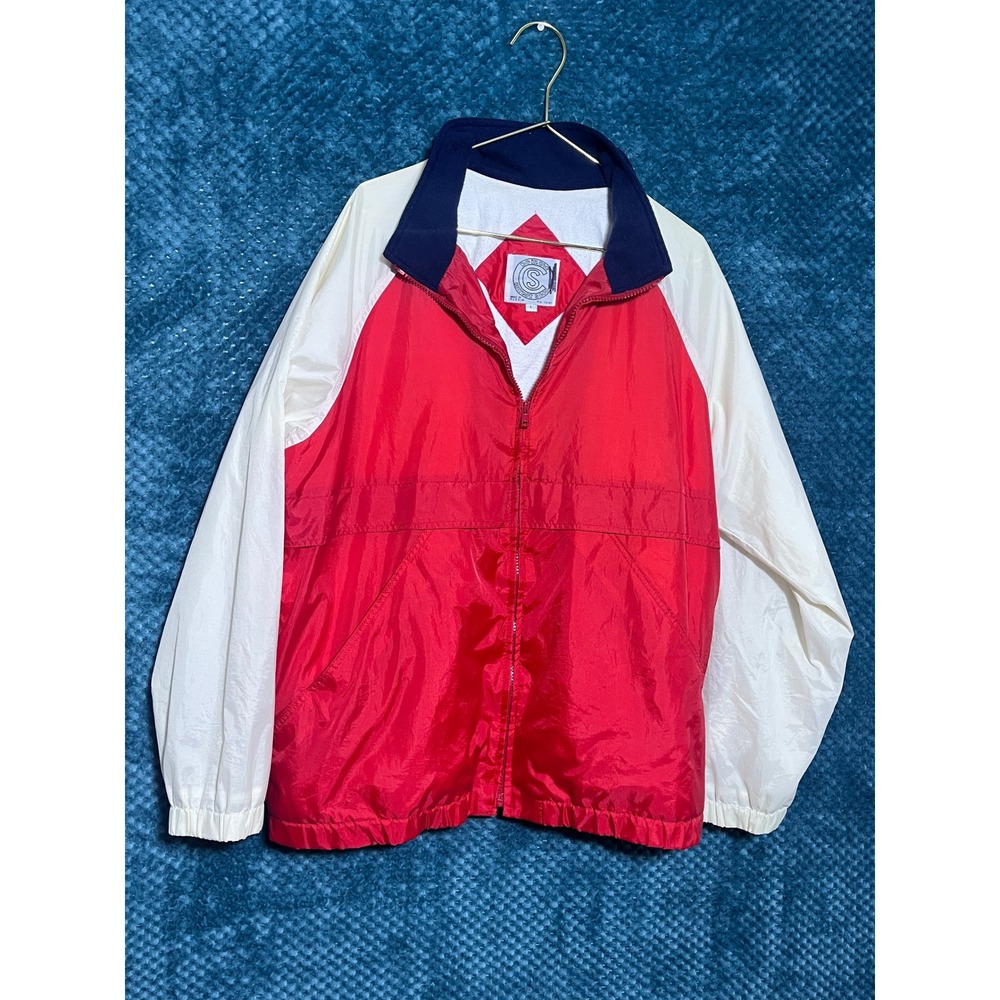 90s Vintage Windbreaker Jacket Colorblock Current Seen Red White Blue Mens Large